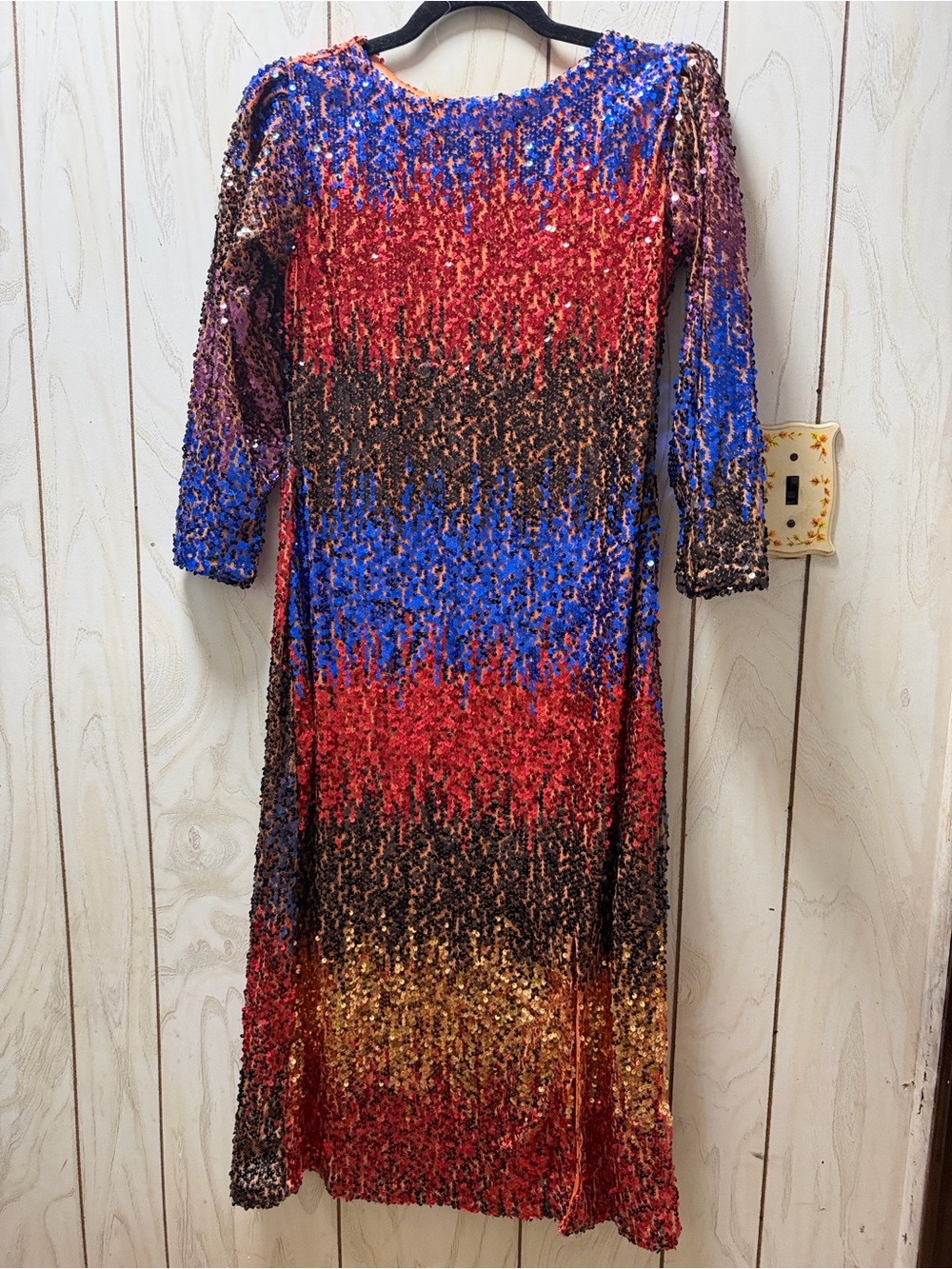 Sequin Gradient Long Sleeve Dress in Blue, Red, Brown